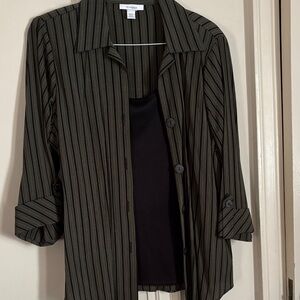 New Directions Black and Green Striped Button Down Shirt